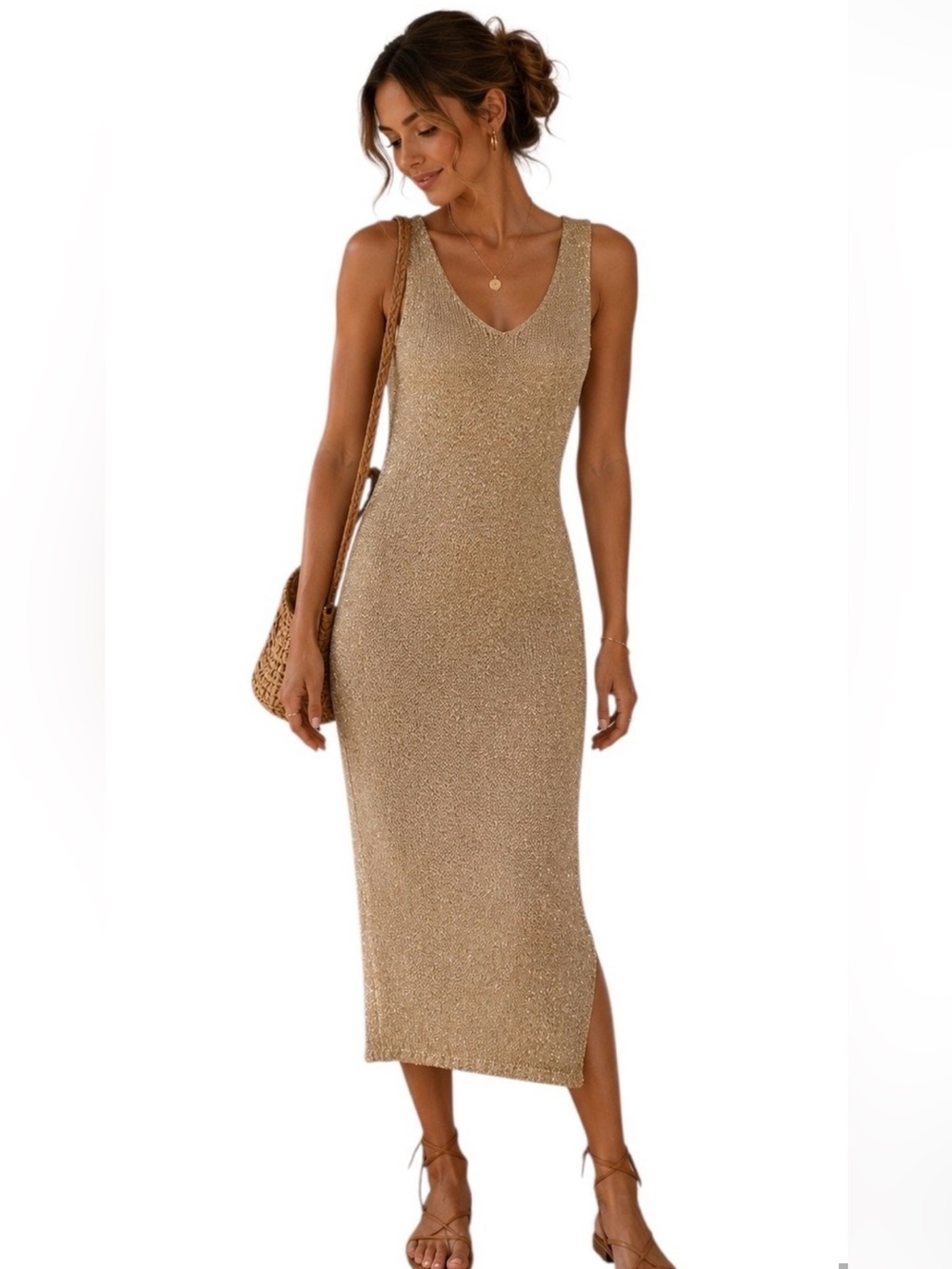 Banana Republic Sleeveless Knit Midi Dress in Beige size XSmall